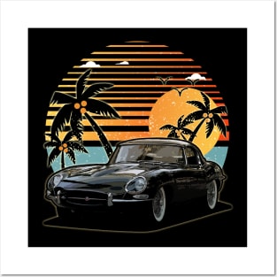 Jaguar XK-E 1961 car sunset Posters and Art